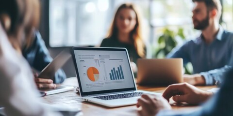 An interactive HR training module displayed on a laptop, with HR professionals participating in live discussions and quizzes on employee development