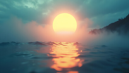 A mesmerizing cinematic photograph with a dreamlike quality featuring a prominently centered circular minimalist logo that radiates a harmonious blend of warm and cool colors