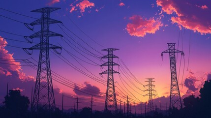 Fototapeta premium Power Lines at Sunset