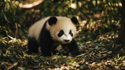 Obraz premium Adorable Panda Cub in a Lush Forest