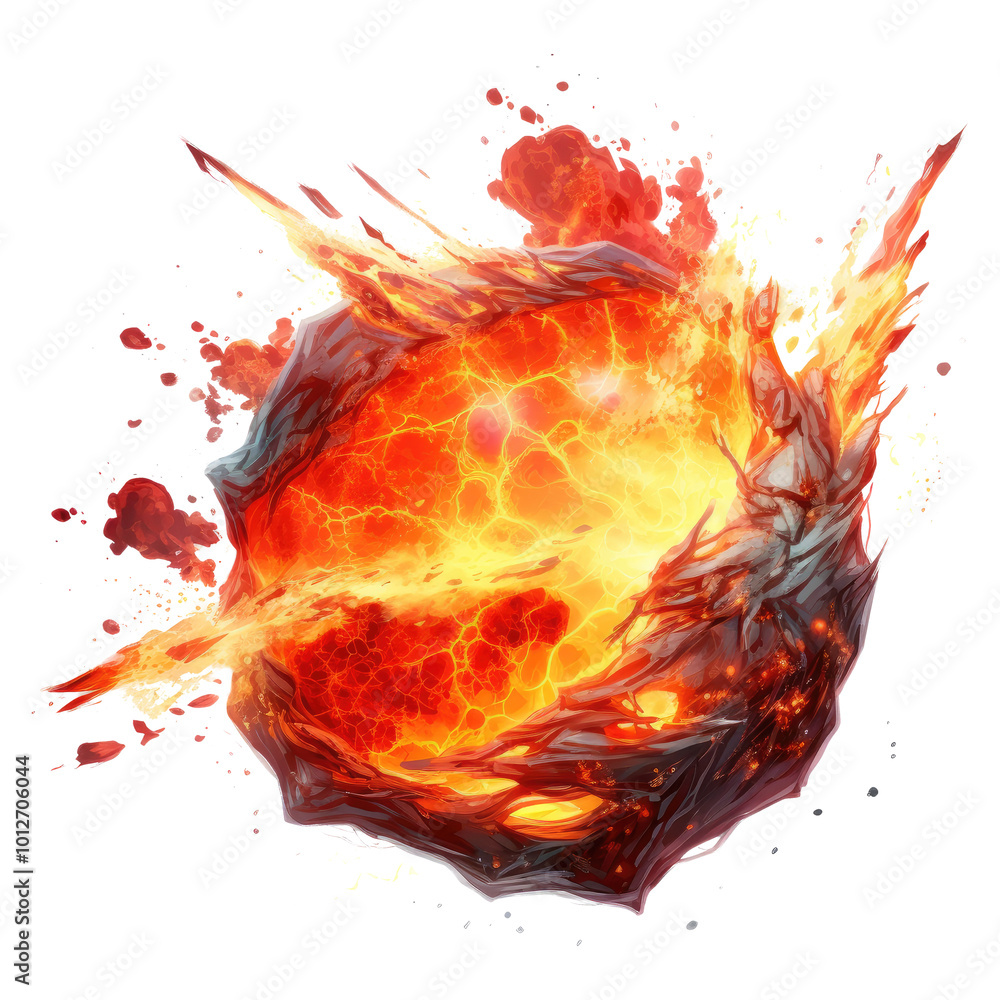 Wall mural a glowing meteor with a tail of red-hot flames, isolated on transparent white background, clipping p