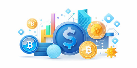 Obraz premium A Stunning Digital and Traditional Currency Symbol Arrangement on White Background for Cryptocurrency and Banking Solutions - Perfect for Financial Evolution Advertisements!