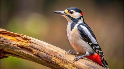 Forced perspective photo of a great spotted woodpecker