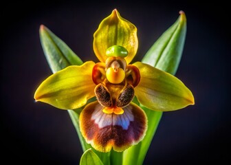 Radiant Yellow Bee Orchid (Ophrys lutea) in full bloom showcases nature&rsquo;s wonders with its unique floral traits and