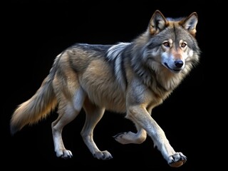 Obraz premium Realistic isolated wolf animation walking and running, featuring an alpha channel for seamless integration into visual