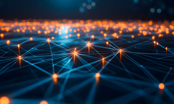 Futuristic financial dashboards and luxury business charts with glowing neon lines, gold accents, and connected nodes for corporate branding.