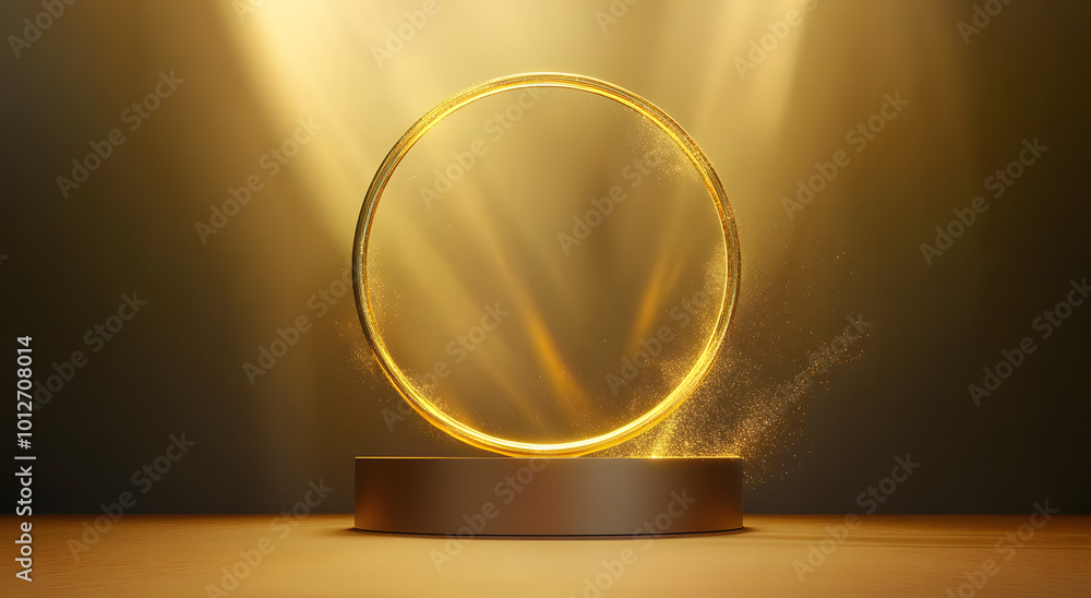 Poster abstract shiny color gold circle frame and podium design element