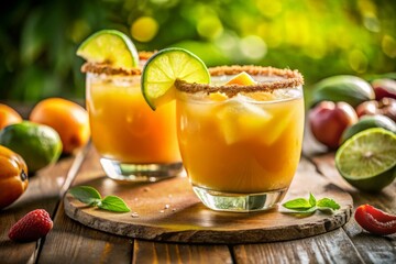 Fototapeta premium Sip on a refreshing mango habanero margarita with brown sugar and lime—perfect for bright summer celebrations and