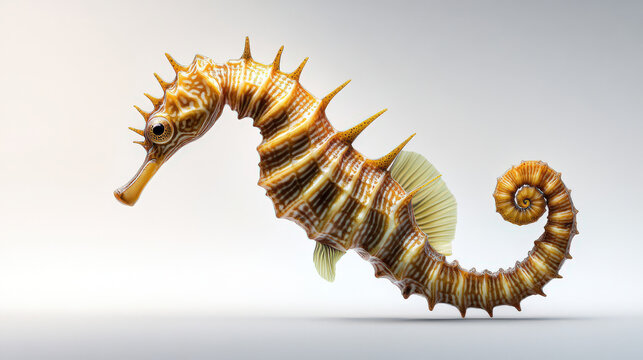 Seahorse with Stripes and Spines Isolated on White Background