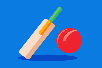  Cricket bat and ball vector art illustration