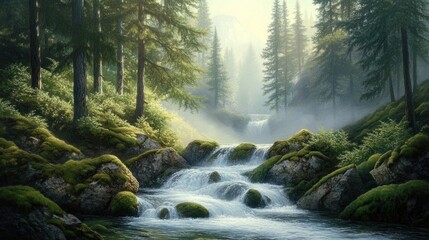 Obraz premium Serene Forest Waterfall