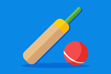  Cricket bat and ball vector art illustration