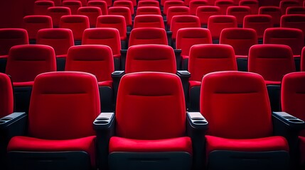 Rows of Empty Red Seats in a Theater