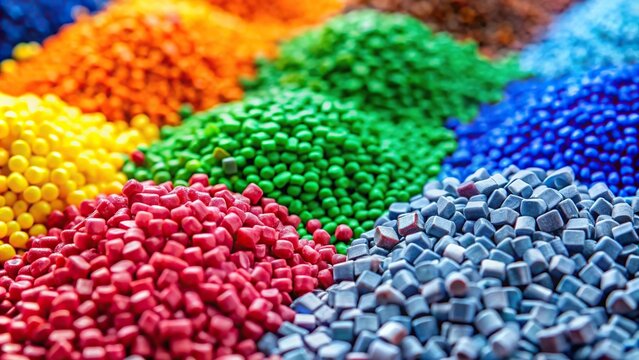 Forced perspective plastic granules with polymeric dye, colorant for plastics