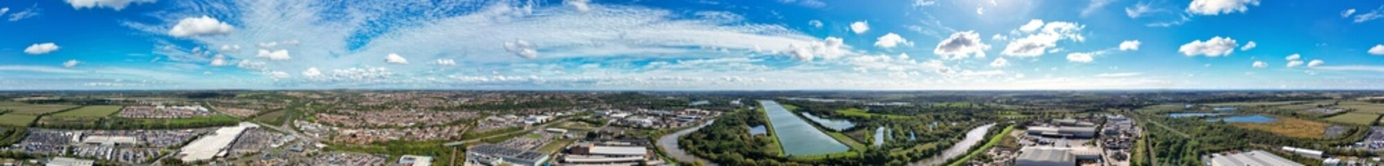 An Aerial Wide Angle Panoramic View of Nottingham City of East Midlands Region of England, United...