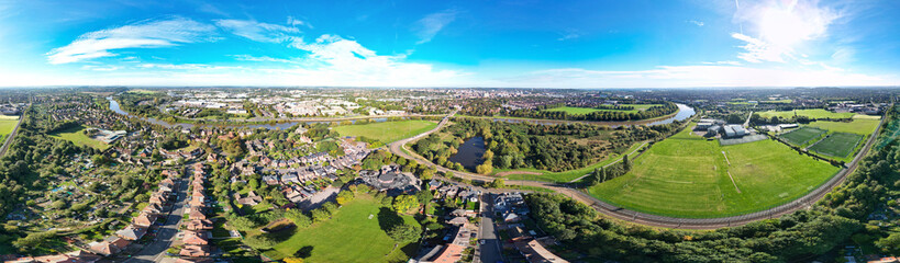An Aerial Wide Angle Panoramic View of Nottingham City of East Midlands Region of England, United Kingdom. October 4th, 2024