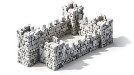 Isometric 3D Illustration of a Stone Castle Wall.