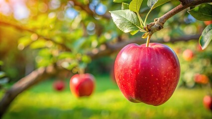 Obraz premium Forced perspective red ripe apple on a branch in the garden
