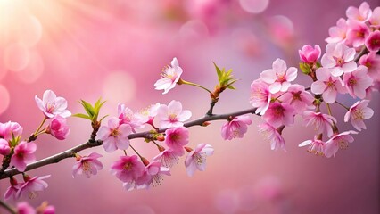 Naklejka premium Forced Perspective Sakura flowers isolated on pink background Cherry blossom Sakura tree branch
