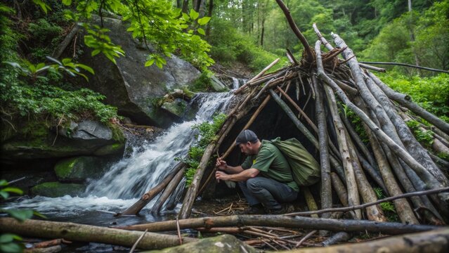 Primitive Survivalist Building a Lean To Shelter - Powered by Adobe