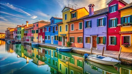 Obraz premium Burano Island's colorful houses create a vibrant landscape, captivating travelers and postcard lovers alike with their charm and picturesque beauty in Venice.