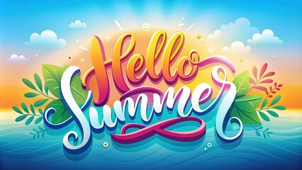 Fototapeta premium Brighten your summer greetings with this cheerful flat vector lettering. Perfect for seasonal designs and greeting cards, it captures the essence of sunny days and fun.