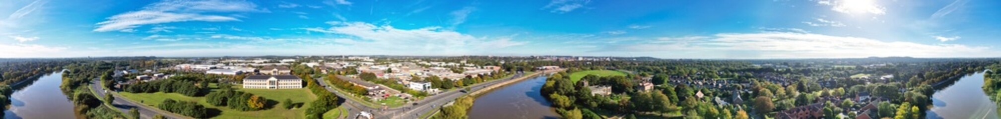 An Aerial Wide Angle Panoramic View of Nottingham City of East Midlands Region of England, United Kingdom. October 4th, 2024