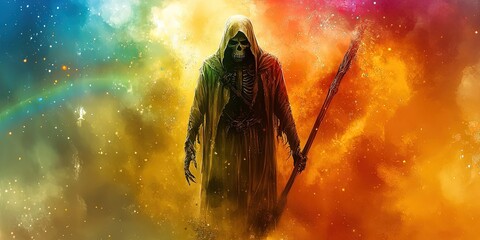 colorful grim reaper, rainbow, psychedelic
