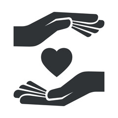 Obraz premium Donation icon depicting helping hands offering a heart symbol, perfect for holiday season charity initiatives and community outreach