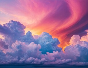 Abstract clouds of vibrant colors in soft, billowing forms, creating a dreamlike and ethereal background with a sense of weightlessness. Ai generated image.