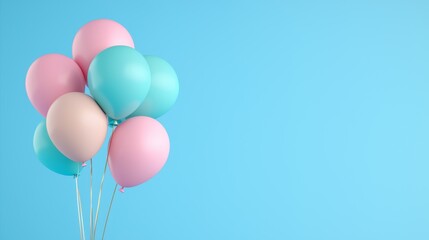Soft Pastel Balloons Floating in Clear Sky