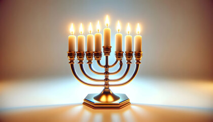 3D Isolated Menorah with Glowing Candles on White Background - Perfect for Educational Infographics and Hanukkah Traditions