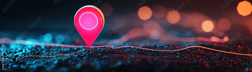 Poster the image features a colorful location pin against a blurred digital background, symbolizing navigat