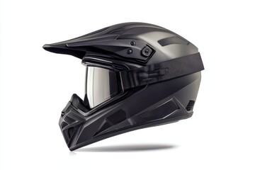 Fototapeta premium Modern black full face helmet with safety goggles isolated on white background