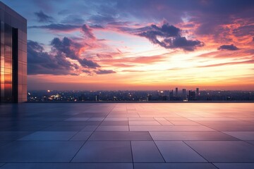 Modern building rooftop with empty floor and beautiful evening sky