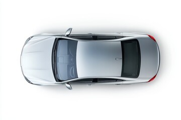 Modern metallic sedan car from top view on white background easily removable
