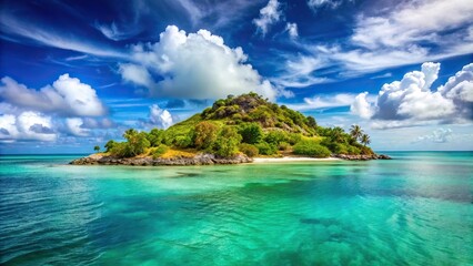 Fototapeta premium Forced perspective tropical island in the Caribbean photographed on Antigua