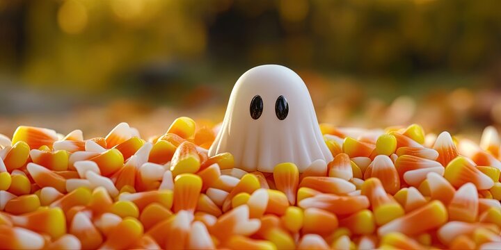 ghost in pile of candy corn
