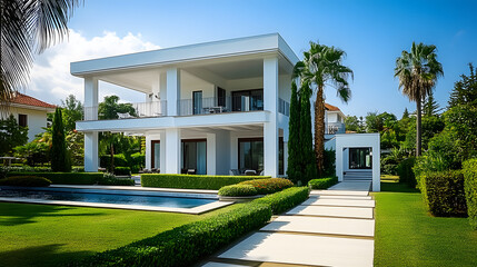 House design concept, house concept, villa, elegant house exterior in white.
