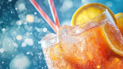 bright close-up showing a colorful cocktail