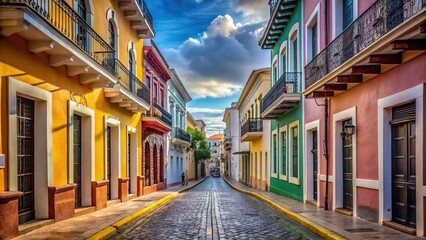 Fototapeta premium Forced perspective view of historic street in Old San Juan, San Sebastian, Puerto Rico