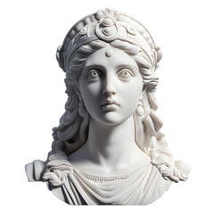 Obraz premium Face statue of Hera, goddess of marriage and marital in Greek mythology on transparent background.