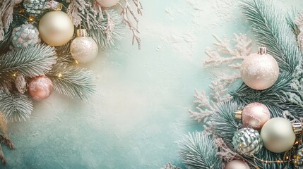 A pastel Christmas background with soft, muted colors and delicate holiday decorations, creating a calm and peaceful holiday vibe.