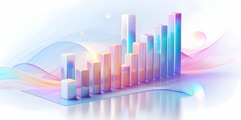 Fototapeta premium Soft Abstract Background with Floating Holographic Bar Graphs for Data Analysis | Corporate Marketing Image with Ample White Space
