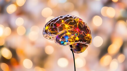 Close-up of a human brain model with vibrant neural pathways, symbolizing cognitive response and mental activity, ideal for educational and scientific visual content