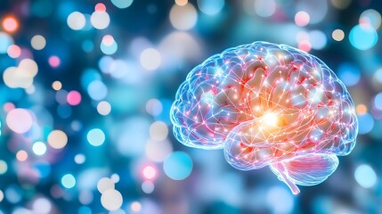 Close-up of a human brain model with vibrant neural pathways, symbolizing cognitive response and mental activity, ideal for educational and scientific visual content
