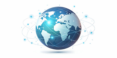 Flat Flying Globe with Glowing Network Lines - Dynamic Community Connectivity Concept in ESG Growth | Simple Vector Illustration