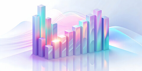 Fototapeta premium Soft Abstract Background Featuring Floating Holographic Bar Graphs for Data Analysis and Financial Planning in Corporate Marketing - Ample White Space for Copy