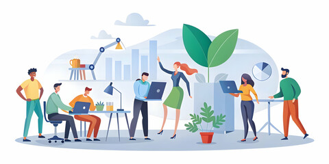 Flat Candid Community Workshop on ESG concept as A candid shot of professionals and community members engaging in a workshop on ESG strategies. The camera pans across the room capturing discussions an