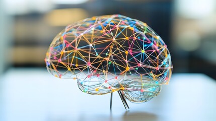 Close-up of a human brain model with vibrant neural pathways, symbolizing cognitive response and mental activity, ideal for educational and scientific visual content